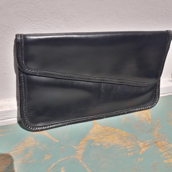 Vintage Leather Bag Built-in Brass Mirror Vinyl Clutch Purse Vtg 1960s 70s Case - Picture 14 of 16